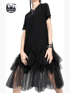 Oversized Tulle Tutu Dress Short Sleeve Crew Neck Midi Casual Plus Size
